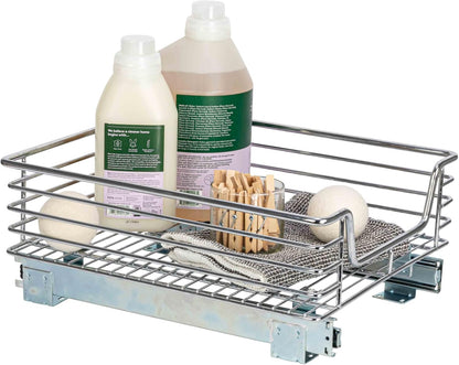 Household Essentials Glidez Multipurpose Chrome-Plated Steel Pull-Out/Slide-Out Storage Organizer for Cookware and Bakeware - Fits Standard Size Cabinet or Shelf, Chrome