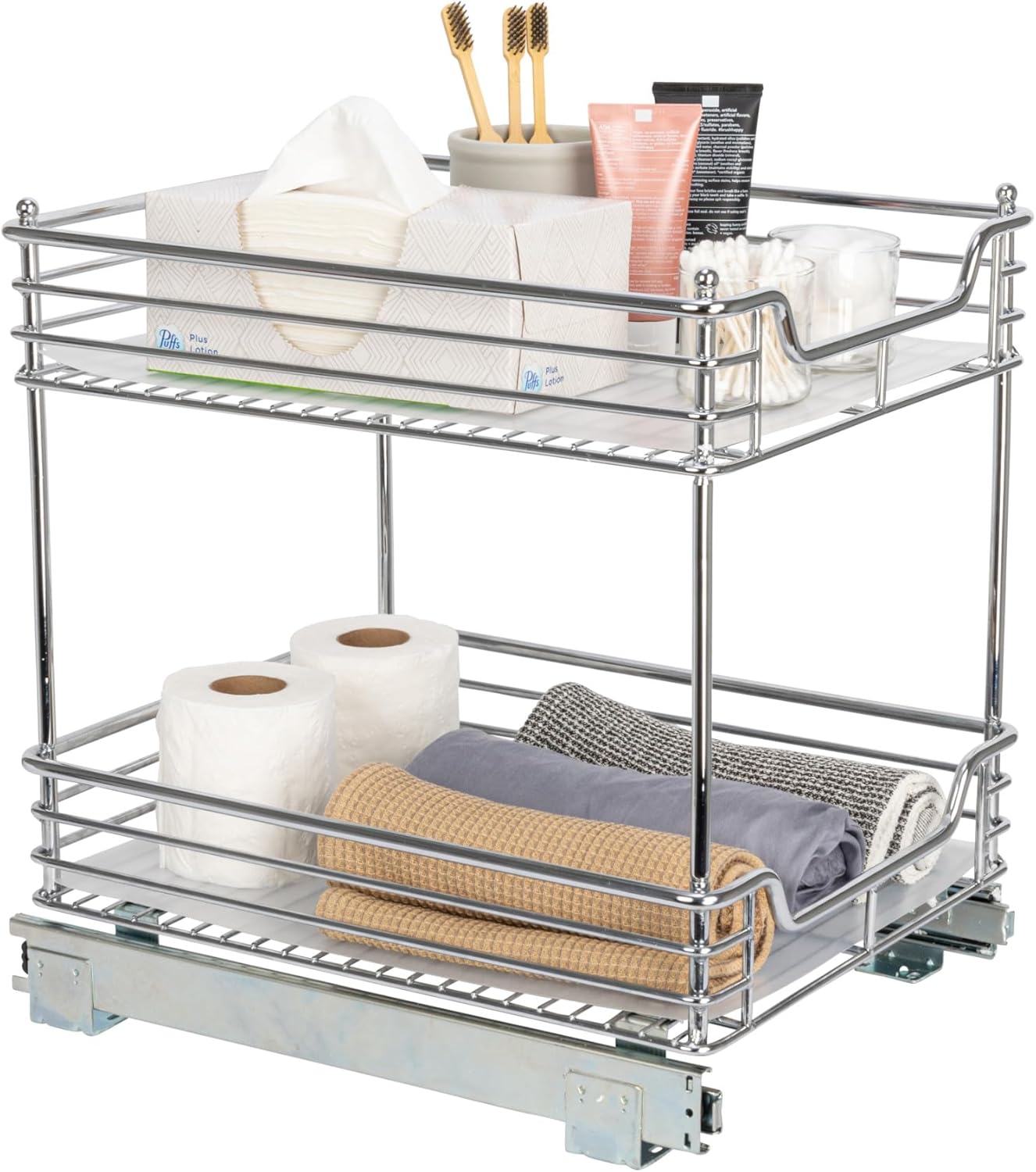 Household Essentials Glidez Multipurpose Chrome-Plated Steel Pull-Out/Slide-Out Storage Organizer for Cookware and Bakeware - Fits Standard Size Cabinet or Shelf, Chrome