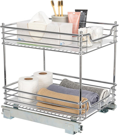 Household Essentials Glidez Multipurpose Chrome-Plated Steel Pull-Out/Slide-Out Storage Organizer for Cookware and Bakeware - Fits Standard Size Cabinet or Shelf, Chrome