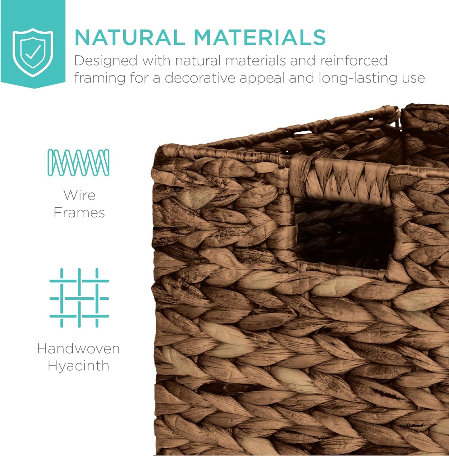 Best Choice Products 10.5x10.5in Pack of 5 Cube Storage Baskets, Water Hyacinth Multipurpose Collapsible Organizers, Handwoven Laundry Totes for Laundry, Living Room, Kids Room & Nursery - Brown