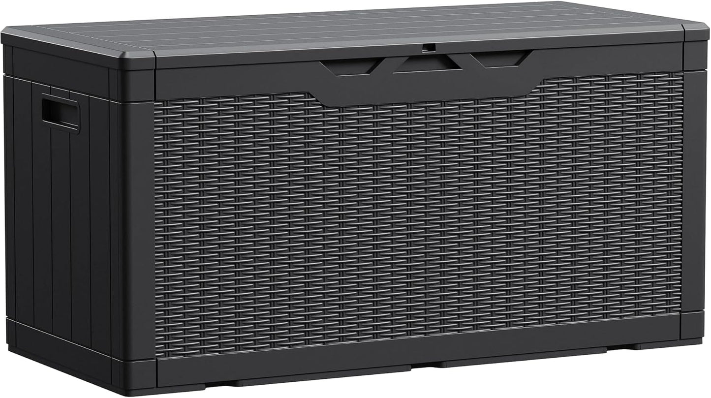 Devoko 100 Gallon Waterproof Large Resin Deck Box Indoor Outdoor Lockable Storage Container for Patio Furniture Cushions Garden Tools (100 Gallon, Black)