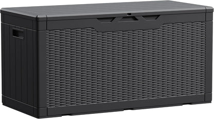 Devoko 100 Gallon Waterproof Large Resin Deck Box Indoor Outdoor Lockable Storage Container for Patio Furniture Cushions Garden Tools (100 Gallon, Black)