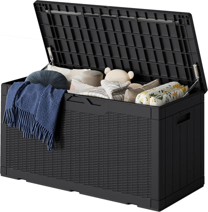 Greesum 82 Gallon Resin Deck Box All Weather Large Outdoor Storage for Patio Furniture, Toys, Garden Tools, Lockable, Black