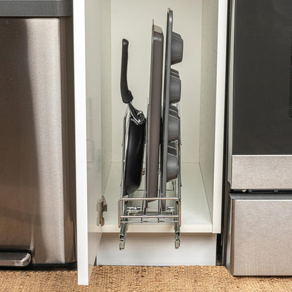 Household Essentials Glidez Multipurpose Chrome-Plated Steel Pull-Out/Slide-Out Storage Organizer for Cookware and Bakeware - Fits Standard Size Cabinet or Shelf, Chrome
