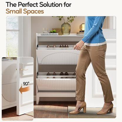 Vlsrka Shoe Cabinet Storage for Entryway with 2 Flip Drawers, Narrow Wooden Shoe Cabinet, Outdoor Hidden Shoe Storage for Entryway, Garage, Foyer, Hallway, Living Room