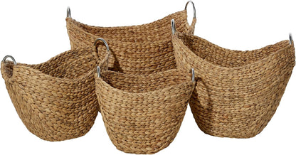 Deco 79 Seagrass Handmade Decorative and Functional Storage Basket Large Woven Basket Organizer with Ring Handles, Basket for Storage 20" x 18" x 19", Brown