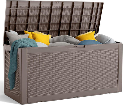 90 Gallon Resin Deck Box, Lockable Patio Outdoor Storage Box for Furniture, Garden Tools and Tools Storage, Waterproof Outside Storage Box - Black