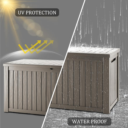 TARKARI 180 Gallon Lockable Resin Deck Box, Waterproof & UV-Resistant Outdoor Storage Box for Outdoor Cushion Storage, Garden Tools & Pool Accessories Storage, Gray