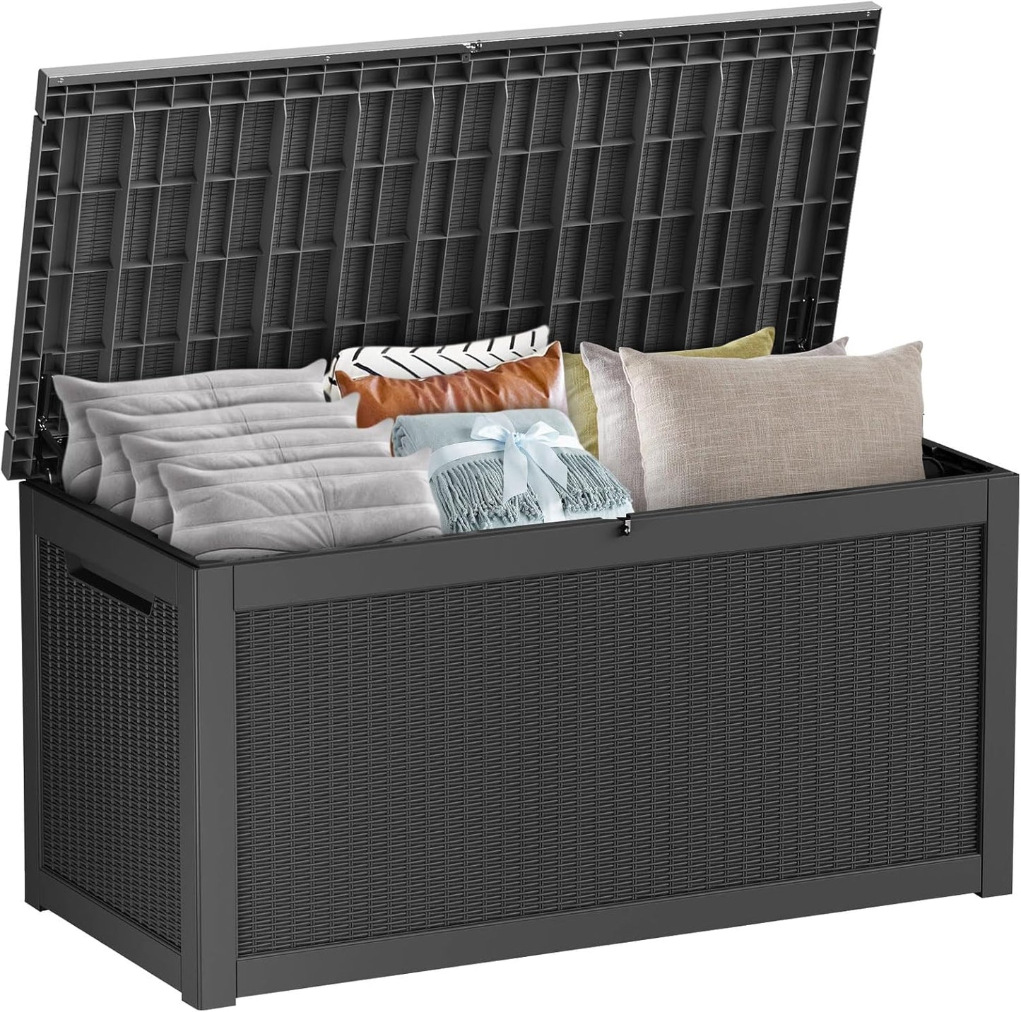 270 Gallon Waterproof Deck Box, Lockable Resin Storage Box for Patio Furniture Cushions Garden Tools and Outdoor Delivery Storage, Coffee