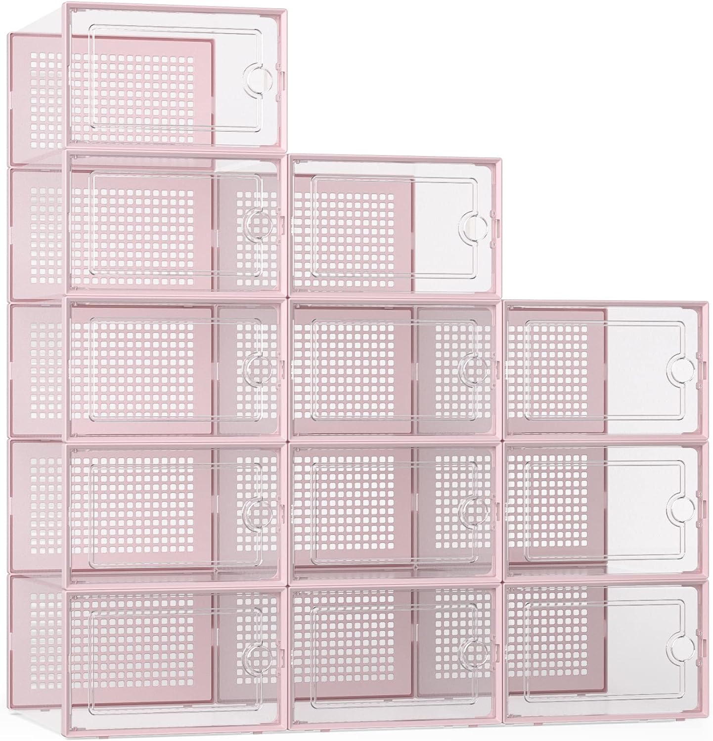 Kuject XX-Large Shoe Storage Boxes Organizers Clear Plastic Stackable 12 Pack, Shoe Rack & Holder Substitute, Sneaker Containers, Toy Storage Organizer Bins for Entryway, Closet, Under Bed, Black