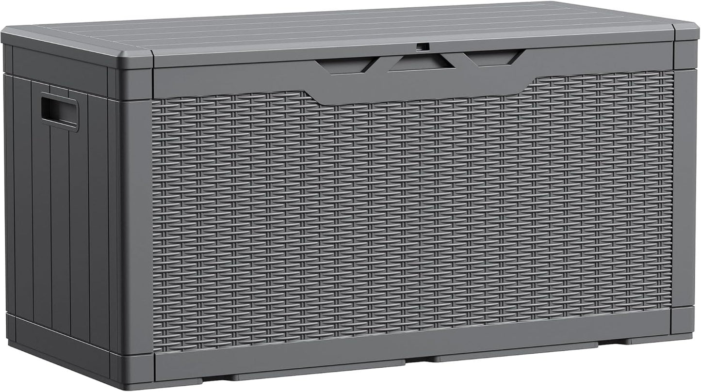 Devoko 100 Gallon Waterproof Large Resin Deck Box Indoor Outdoor Lockable Storage Container for Patio Furniture Cushions Garden Tools (100 Gallon, Black)