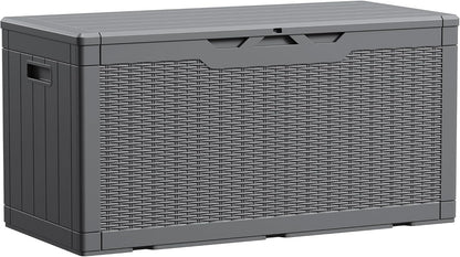 Devoko 100 Gallon Waterproof Large Resin Deck Box Indoor Outdoor Lockable Storage Container for Patio Furniture Cushions Garden Tools (100 Gallon, Black)
