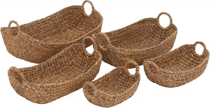 Deco 79 Seagrass Handmade Decorative and Functional Storage Basket Large Woven Basket Organizer with Ring Handles, Basket for Storage 20" x 18" x 19", Brown