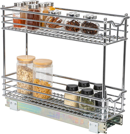 Household Essentials Glidez Multipurpose Chrome-Plated Steel Pull-Out/Slide-Out Storage Organizer for Cookware and Bakeware - Fits Standard Size Cabinet or Shelf, Chrome