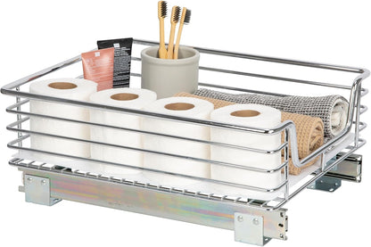 Household Essentials Glidez Multipurpose Chrome-Plated Steel Pull-Out/Slide-Out Storage Organizer for Cookware and Bakeware - Fits Standard Size Cabinet or Shelf, Chrome
