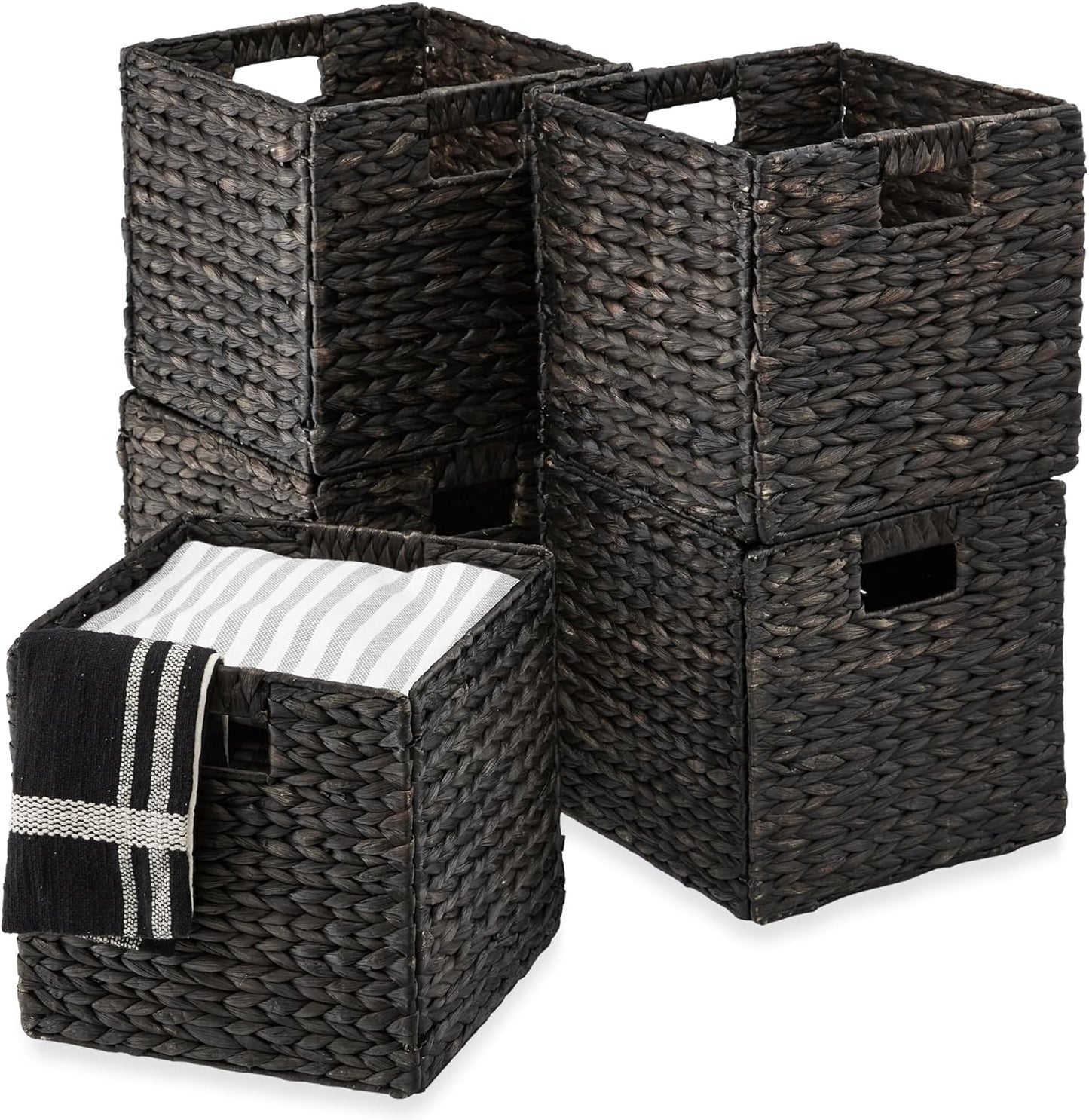 Best Choice Products 10.5x10.5in Pack of 5 Cube Storage Baskets, Water Hyacinth Multipurpose Collapsible Organizers, Handwoven Laundry Totes for Laundry, Living Room, Kids Room & Nursery - Brown