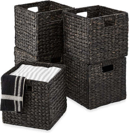 Best Choice Products 10.5x10.5in Pack of 5 Cube Storage Baskets, Water Hyacinth Multipurpose Collapsible Organizers, Handwoven Laundry Totes for Laundry, Living Room, Kids Room & Nursery - Brown
