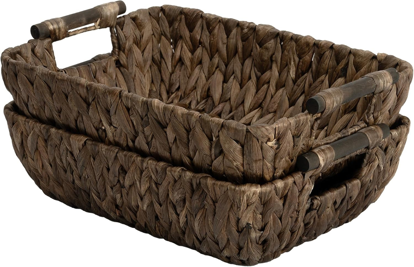 StorageWorks Hand-Woven Large Storage Baskets with Wooden Handles, Water Hyacinth Wicker Baskets for Organizing, 2-Pack