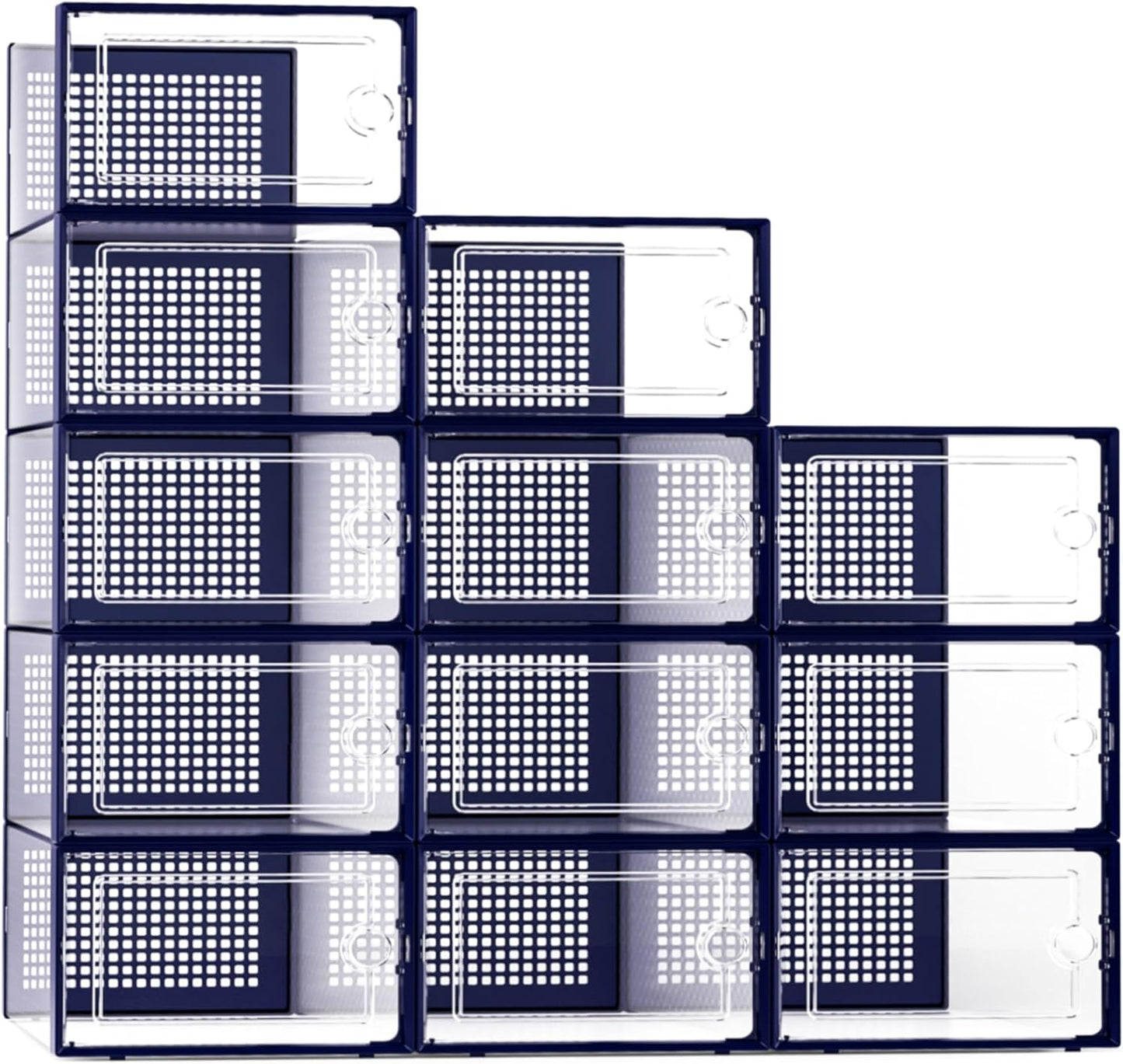 Kuject XX-Large Shoe Storage Boxes Organizers Clear Plastic Stackable 12 Pack, Shoe Rack & Holder Substitute, Sneaker Containers, Toy Storage Organizer Bins for Entryway, Closet, Under Bed, Black