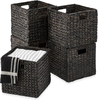 Best Choice Products 10.5x10.5in Pack of 5 Cube Storage Baskets, Water Hyacinth Multipurpose Collapsible Organizers, Handwoven Laundry Totes for Laundry, Living Room, Kids Room & Nursery - Brown