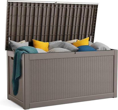 90 Gallon Resin Deck Box, Lockable Patio Outdoor Storage Box for Furniture, Garden Tools and Tools Storage, Waterproof Outside Storage Box - Black