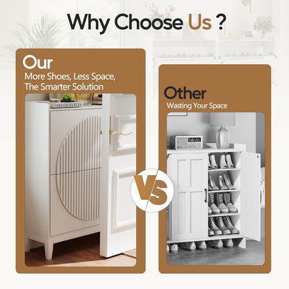 Vlsrka Shoe Cabinet Storage for Entryway with 2 Flip Drawers, Narrow Wooden Shoe Cabinet, Outdoor Hidden Shoe Storage for Entryway, Garage, Foyer, Hallway, Living Room