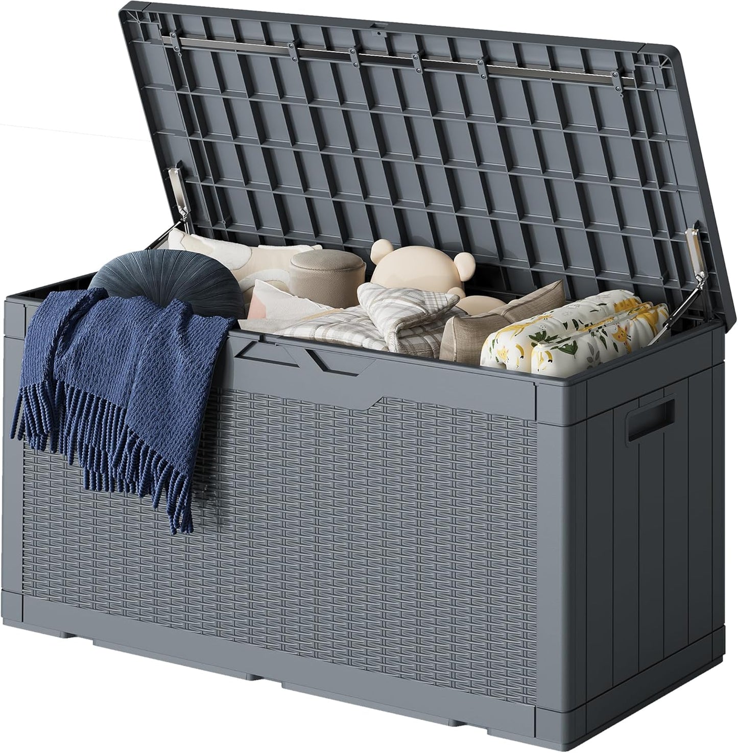 Greesum 82 Gallon Resin Deck Box All Weather Large Outdoor Storage for Patio Furniture, Toys, Garden Tools, Lockable, Black