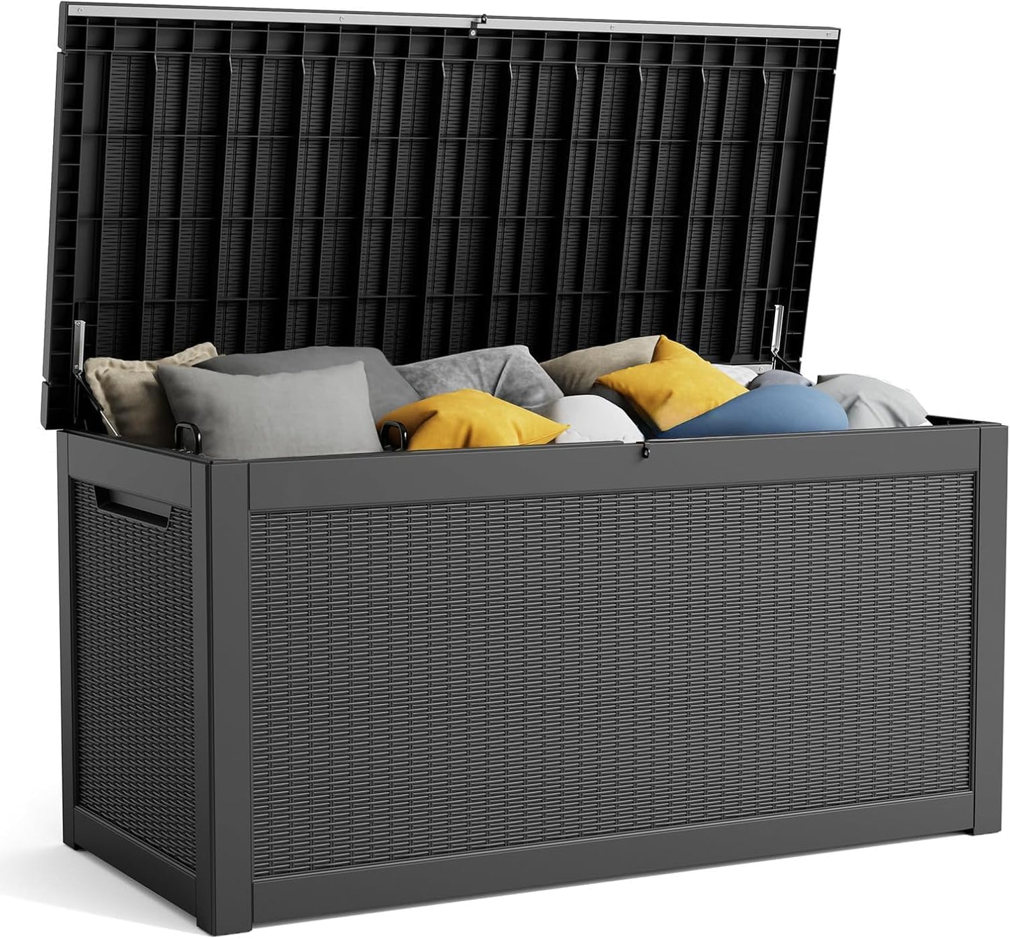 90 Gallon Resin Deck Box, Lockable Patio Outdoor Storage Box for Furniture, Garden Tools and Tools Storage, Waterproof Outside Storage Box - Black