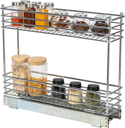 Household Essentials Glidez Multipurpose Chrome-Plated Steel Pull-Out/Slide-Out Storage Organizer for Cookware and Bakeware - Fits Standard Size Cabinet or Shelf, Chrome