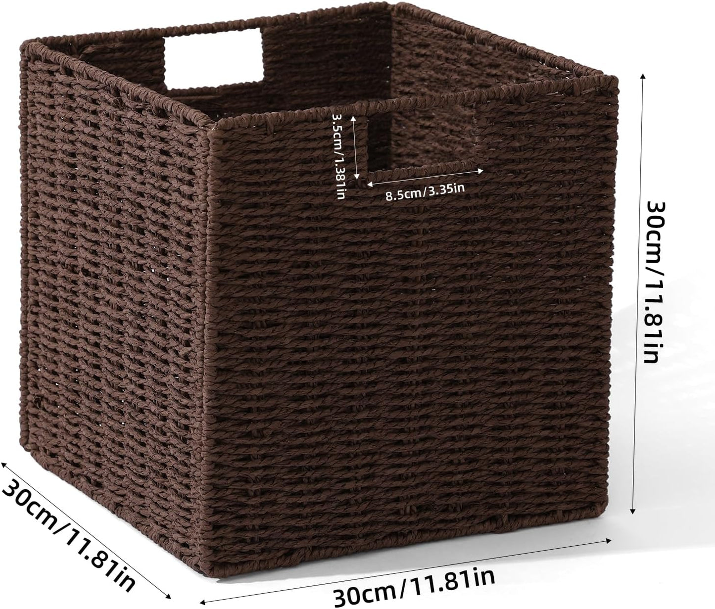 Set of 2 Hand-Woven Paper Rope Wicker Baskets, Storage Basket, Foldable Cube Storage Bins, Brown Storage Cubes, Square Baskets for Organizing Shelves Decor, 12x12x12in