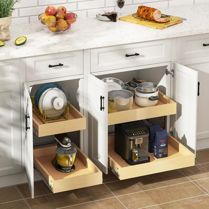 WelFurGeer 2-Tier Pull Out Cabinet Organizer with Soft Close Slides, Pull Out Drawers for Cabinets, Heavy-Duty Slide Out Drawers for Kitchen Cabinets, Under Sink, Pantry & Bathroom