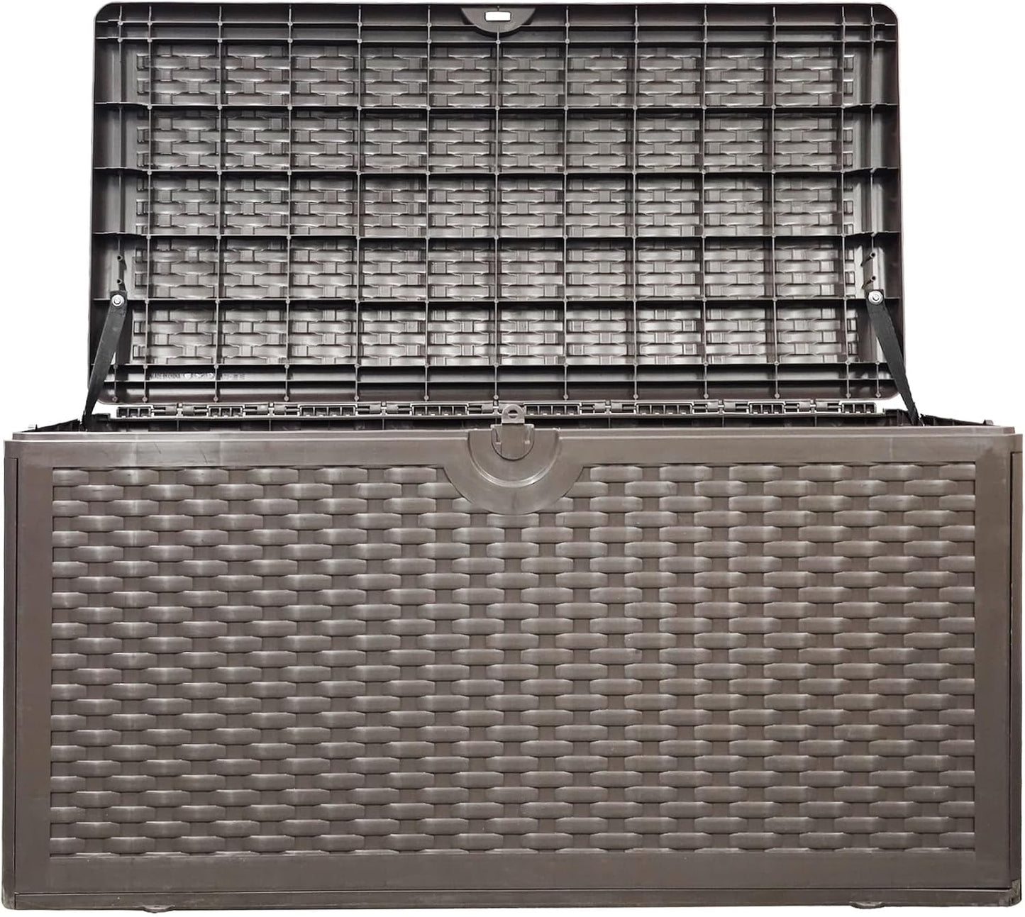 270 Gallon Waterproof Deck Box, Lockable Resin Storage Box for Patio Furniture Cushions Garden Tools and Outdoor Delivery Storage, Coffee