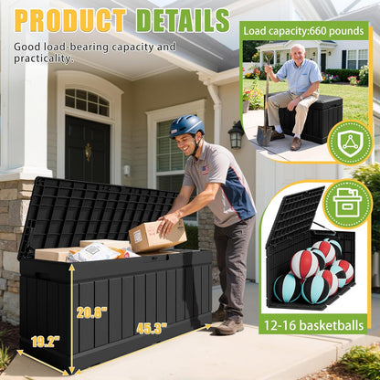 Greesum 82 Gallon Resin Deck Box Large Outdoor Storage for Patio Furniture, Garden Tools, Pool Supplies, Weatherproof and UV Resistant, Lockable, Black