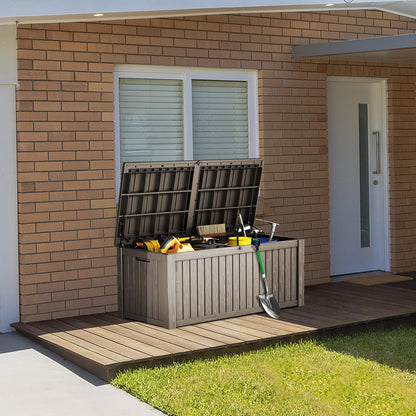 TARKARI 180 Gallon Lockable Resin Deck Box, Waterproof & UV-Resistant Outdoor Storage Box for Outdoor Cushion Storage, Garden Tools & Pool Accessories Storage, Gray