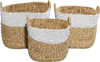 Deco 79 Seagrass Handmade Decorative and Functional Storage Basket Large Woven Basket Organizer with Ring Handles, Basket for Storage 20" x 18" x 19", Brown