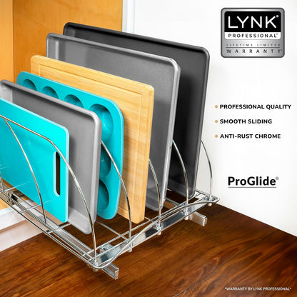 LYNK PROFESSIONAL® Pull Out Cutting Board, Cookie Sheet, and Baking Pan Organizer Rack - Lifetime Ltd. Warranty - Slide Out Kitchen Cabinet Organizers – 14W x 21D - Pullout Shelf, Extra-Large, Chrome