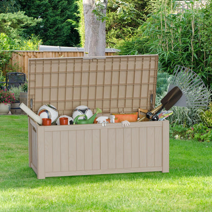 270 Gallon Waterproof Deck Box, Lockable Resin Storage Box for Patio Furniture Cushions Garden Tools and Outdoor Delivery Storage, Coffee