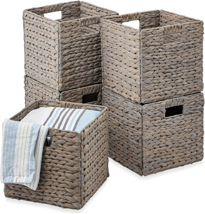 Best Choice Products 10.5x10.5in Pack of 5 Cube Storage Baskets, Water Hyacinth Multipurpose Collapsible Organizers, Handwoven Laundry Totes for Laundry, Living Room, Kids Room & Nursery - Brown