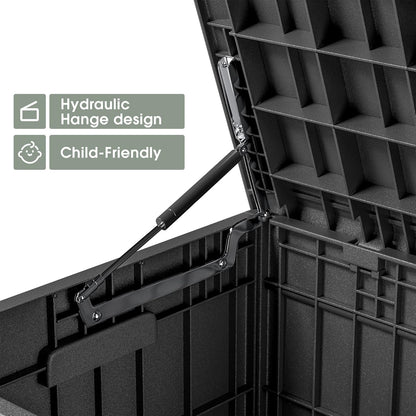 Greesum 82 Gallon Resin Deck Box All Weather Large Outdoor Storage for Patio Furniture, Toys, Garden Tools, Lockable, Black