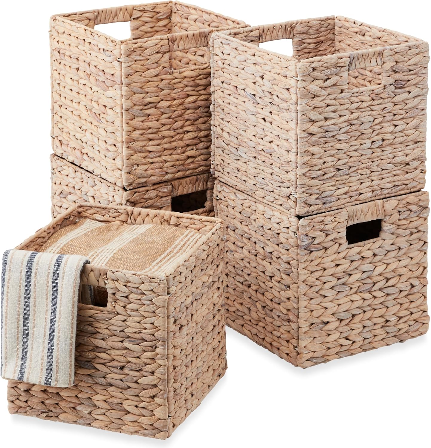 Best Choice Products 10.5x10.5in Pack of 5 Cube Storage Baskets, Water Hyacinth Multipurpose Collapsible Organizers, Handwoven Laundry Totes for Laundry, Living Room, Kids Room & Nursery - Brown
